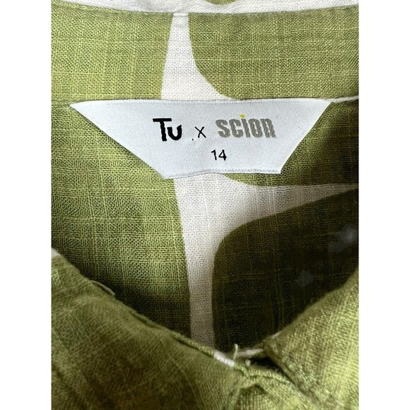 Tu x Scion Green White Abstract Jumpsuit UK 14 US 10 Cotton Belted Button Up - Picture 7 of 16